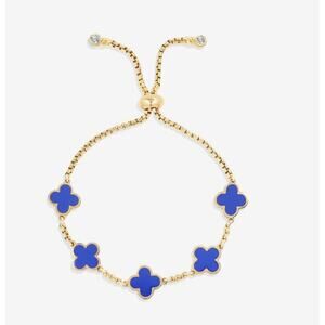 Mint & Lilly Navy Enamel Clover Box Chain*18K Gold Plated